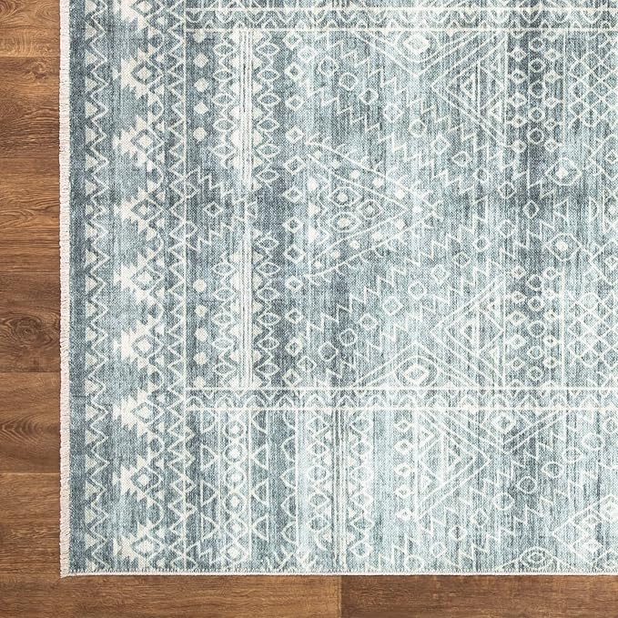 Bloom Rugs Caria Washable Non-Slip 3x5 Rug - Teal/Ivory Geometric Area Rug for Living Room, Bedroom, Dining Room, and Kitchen - Exact Size: 3' x 5'