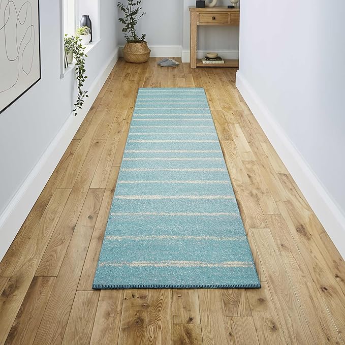 JONATHAN Y Williamsburg Minimalist Stripe Turquoise/Cream Runner Rug, 2x8, Contemporary, Modern, Easy-Cleaning for Living Room, Bedroom, Kitchen, Pet Friendly, Non-Shedding (MOH201B-28)