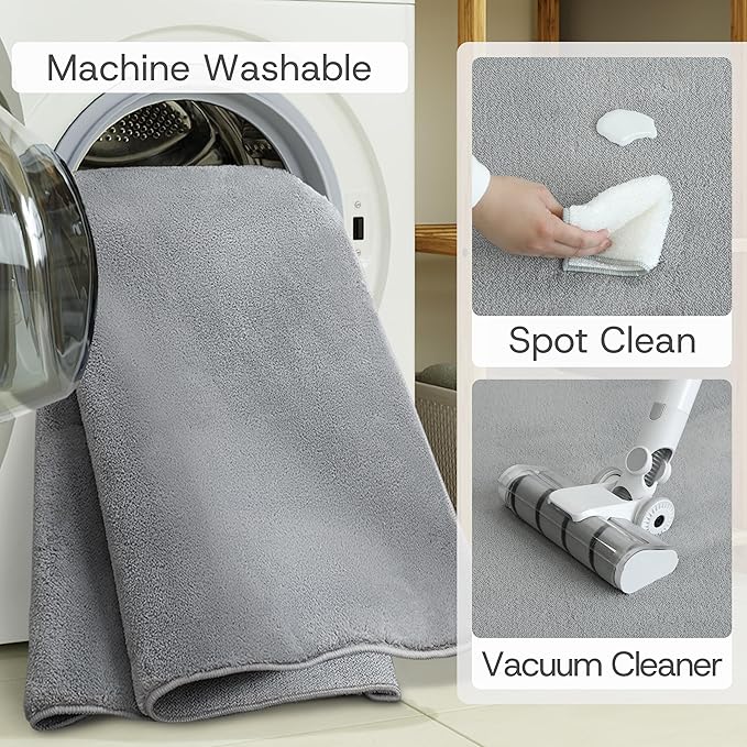 Solid Washable Area Rug - 9x12 Medium Pile Faux Cashmere Carpet for Living Room Bedroom, Grey