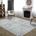 Bloom Rugs Washable Non-Slip 8' x 10' Rug - Black/Ivory Striped Area Rug for Living Room, Bedroom, Dining Room, and Kitchen - Exact Size: 8' x 10'