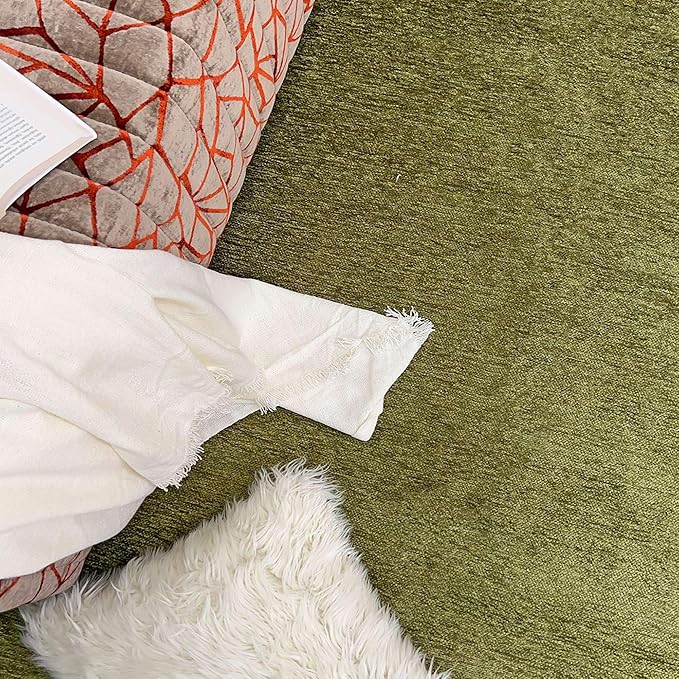 Alfa Rich 3x10 Green Washable Area Rugs for Living Room Hallway Kitchen Cotton Decor Solid Runner Rug