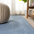 Eyely UES100F-5R Supersoft Haze Solid Low-Pile Indoor Area Rug Casual;Contemporary;Solid;Traditional, Bedroom, Kitchen, Living Room, Easy-Cleaning, Non-Shedding, 5' Round, Classic Blue