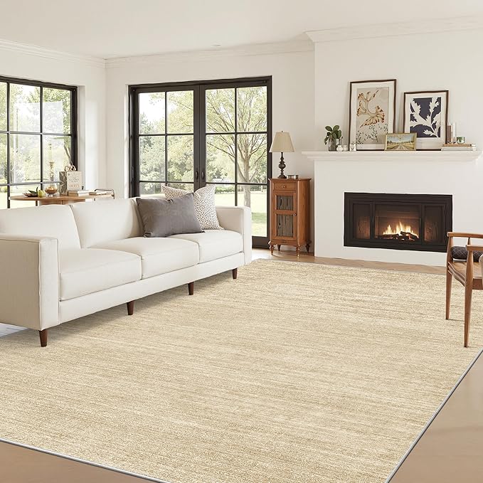 Art&Tuft Washable Rugs 5x7, Low Pile Area Rugs for Living Room - Non Slip and Stain Resistant Soft Thin 5x7 Rug for Bedroom, Dining Room, Kitchen, Office, Brown