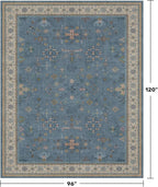 Boho 8x10 Large Area Rugs for Living Room - Eclectic Dusky Blue Rug for Bedroom Under Bed, Dining Room Under Kitchen Table, Washable Soft Non Slip Unique Colorful Indoor Décor