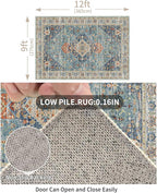 Enkor Area Soft Rugs 9x12 Washable Non Slip Boho Floor Rugs for Living Room Bedroom, Vintage Style Farmhouse Mat for Kitchen Entryway Green & Blue