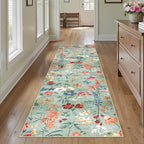 Floral Runner Rug 2x12 Washable Hallway Long Green Bedroom Carpet Non Slip Indoor Boho Kitchen Low Pile Accent Rug Lightweight Soft for Bathroom Dining Laundry Living Room