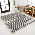 JONATHAN Y Khalil Modern Berber Stripe Cream/Black 6x6 Square Indoor Area Rug, Contemporary, Bohemian, Easy-Cleaning for Living Room, Bedroom, Kitchen, Pet Friendly, Non-Shedding (MOH207A-6SQ)