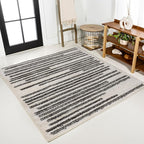 JONATHAN Y Khalil Modern Berber Stripe Cream/Black 6x6 Square Indoor Area Rug, Contemporary, Bohemian, Easy-Cleaning for Living Room, Bedroom, Kitchen, Pet Friendly, Non-Shedding (MOH207A-6SQ)