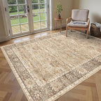 4x6 Washable Area Rug for Living Room Bedroom Dining Room Non-Slip Low Pile Boho Vintage Distressed Entryway Rug Traditional Floral Retro Accent Throw Carpet for Dining Room Bathroom Kitchen Beige