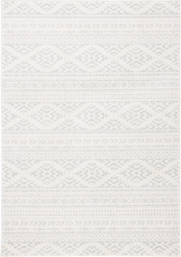 SAFAVIEH Tulum Collection Area Rug - 5'3" x 7'6", Ivory & Light Grey, Moroccan Boho Tribal Design, Non-Shedding & Easy to Clean, Ideal for Living Room, Bedroom, Dining Space (TUL272G)