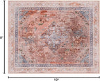 Phantoscope Washable Area Rug 8'x10' Non-Slip, Vintage Neutral Fall Rugs for Living Room, Bedroom, Dining Room, Distressed Boho Medallion Pattern, Low-Pile Foldable Floor Carpet, Rust Orange