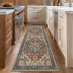 GENIMO 2'6''x10 Runner Rugs for Hallway, Machine Washable Non Slip Vintage Rugs, Low Pile Lightweight Soft Print Rug for enrtyway, Corridor, Home Office, Kitchen, Bordeaux