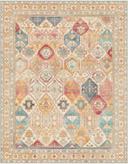 Bavni Washable Rug 5x7 Area Rug for Living Room Bedroom Dining, Washable Vintage Print Carpet, Ultra-Thin Chenille Low Pile Lightweight Rug with Non Slip Backing, Retro Multi