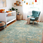 WITSHOCK Living Room Area Rugs 6x9：Modern Abstract Machine Washable Large Rug for Bedroom Dining Room Non-Slip Stain Resistant Home Office Decor,Teal Brown