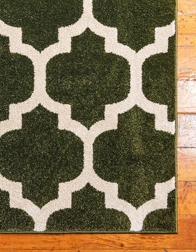 Rugs.com Lattice Collection Rug – 10 Ft Runner Dark Green Medium Rug Perfect for Hallways, Entryways