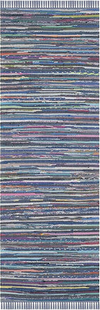 SAFAVIEH Rag Rug Collection Runner Rug - 2'3" x 10', Purple & Multi, Handmade Boho Stripe Cotton, Ideal for High Traffic Areas in Living Room, Bedroom (RAR121D)