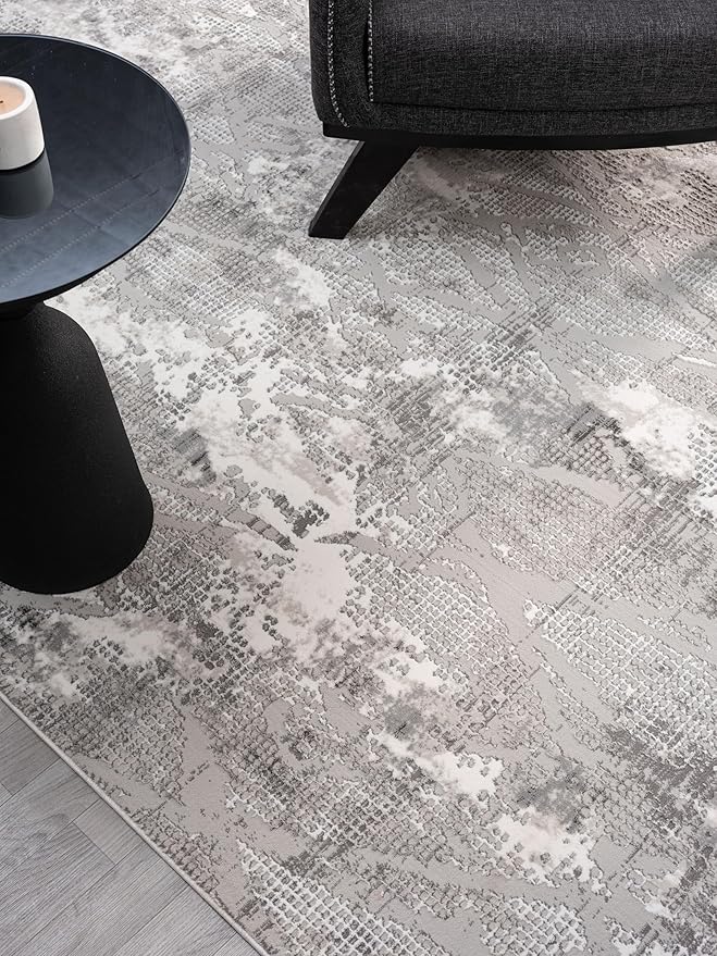 Adel Modern Area Rug for Living Room, 5x7 Rustic Distressed Abstract Gray Rug, Medium Pile Stain Resistant Carpet for Bedroom, Dining Room or Kitchen (5' x 7', Gray)