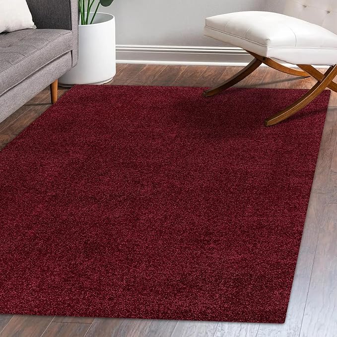 Eyely UES100Q-9 Supersoft Haze Solid Low-Pile Indoor Area Rug Casual;Contemporary;Solid;Traditional, Bedroom, Kitchen, Living Room, Easy-Cleaning, Non-Shedding, 9 X 12, Dark Red