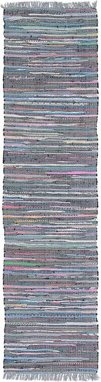SAFAVIEH Rag Rug Collection Runner Rug - 2'3" x 8', Aqua & Multi, Handmade Boho Stripe Cotton, Ideal for High Traffic Areas in Living Room, Bedroom (RAR121K)