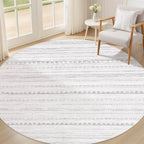 Nakagishi Round Rug Boho Area Rugs: 6x6 Washable Large Circle Neutral Soft Stain Resistant Non-Slip Carpet for Women Aged 25-45 Farmhouse Decor Enthusiasts - Living Room Bedroom Dining Room Nursery