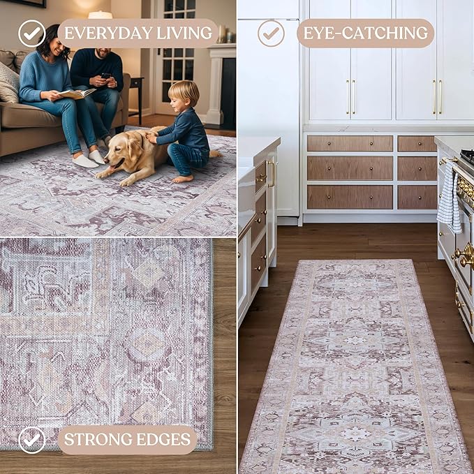 Washable Area Rug. Modern Farmhouse. Vintage. Turkish. Bohemian. Distressed. Oriental. Traditional. Rugs for Living Room. Dining. Bedroom. Office. Entryway. Foyer. (861PP, 2'5" x 6'5")