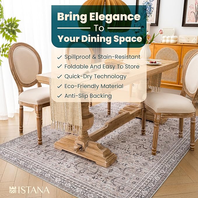 Istana 4x6 Rug - Beige Grey & Light Cream Area Rugs 4x6 - Kid & Pet Friendly Machine Washable Rugs - 4 x 6 Area Rug Non Slip & Non Shedding Area Rug - Foldable Rug for Room for Bedroom