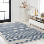 JONATHAN Y Khalil Modern Berber Stripe Cream/Navy Indoor Area Rug, 4x6, Contemporary, Bohemian, Easy-Cleaning for Living Room, Bedroom, Kitchen, Pet Friendly, Non-Shedding (MOH207E-4)