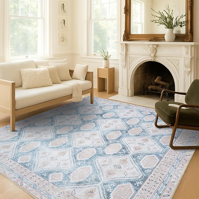 Washable Area Rug. Modern Farmhouse. Vintage. Turkish. Bohemian. Distressed. Oriental. Traditional. Rugs for Living Room. Dining. Bedroom. Office. Entryway. Foyer. (852CB, 2'5" x 4'9")