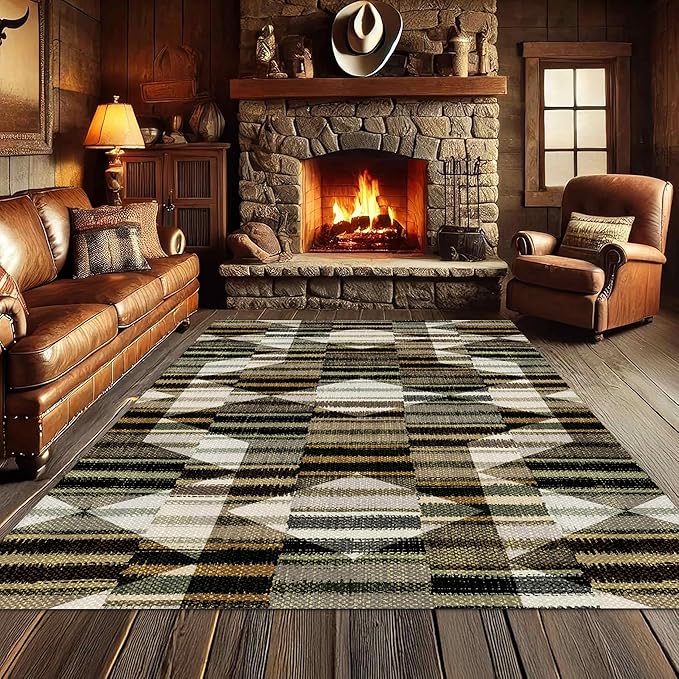 Large Living Room Area Rug 4x5ft,Modern Geometric Rugs, Multicolor Low Pile Farmhouse Carpet, Machine Washable & Non-Slip Non-Shedding for Classroom, Bedroom & Dorm