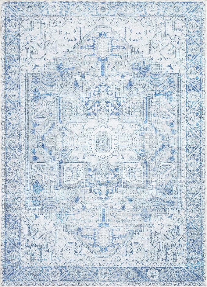 Bloom Rugs Washable Non-Slip 2' x 3' Rug - Blue/Gray Traditional Oriental Area Rug for Living Room, Bedroom, Dining Room, and Kitchen - Exact Size: 2' x 3'