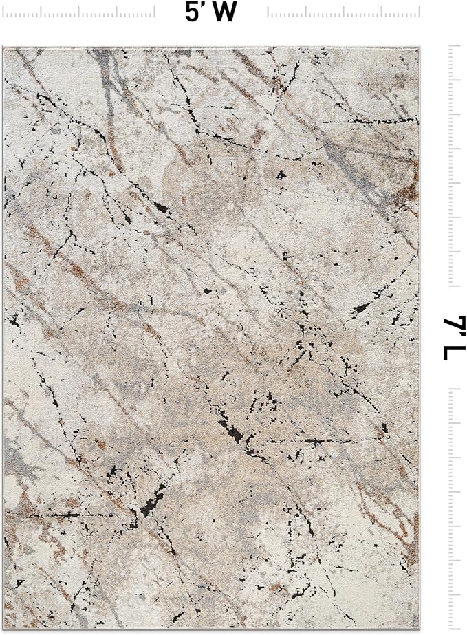 Rugshop Drifted Marble Abstract Area Rug Durable, Kid & Pet Friendly Gray, Ivory, Neutral Tones 5' x 7' Great for Living Rooms, Home Offices, or Breakfast Nooks
