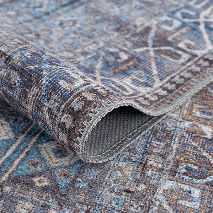Bloom Rugs Washable 5' x 7' Rug - Slate Gray/Blue Traditional Area Rug for Living Room, Bedroom, Dining Room, and Kitchen - Exact Size: 5' x 7'