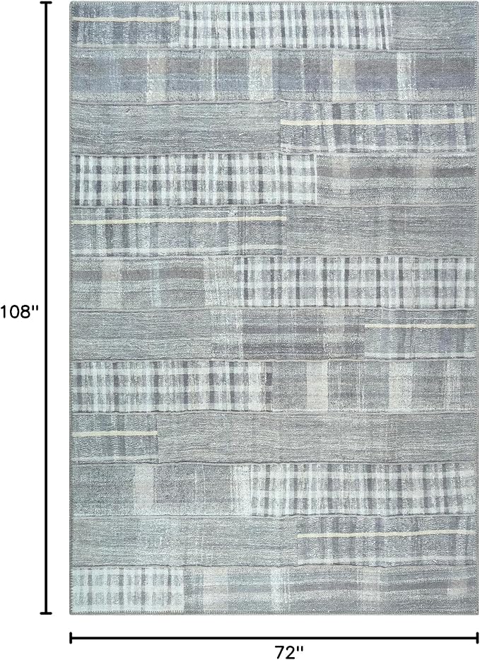 Bloom Rugs Washable Non-Slip 6' x 9' Rug - Gray Striped Area Rug for Living Room, Bedroom, Dining Room, and Kitchen - Exact Size: 6' x 9'