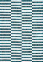 Unique Loom Outdoor Striped Collection Area Rug - Striped (7' 1" x 10' Rectangle, Teal/Ivory)