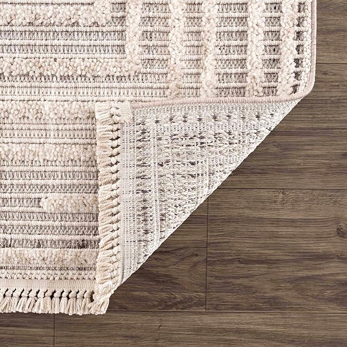 Hauteloom Lunao Living Room, Bedroom Area Rug - Geometric, Solid & Striped - Charcoal, Cream, Beige - 2' x 3'