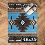 YHSF South West Native American Area Rug C318 - Easy Clean, Thick, Soft, Durable Native Tribal American Indian Inspired Rug for Bedroom/Living Room and More - Blue-Brown, 5 Feet x 7 Feet
