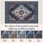 Tangsoo 4x6 Vintage Area Rug with Non Slip Backing, Machine Washable Rug Low Pile Living Room Rugs for Bedroom, Dining Room, Office, Navy/Multi Print Distressed Floor Carpets