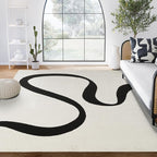 Abani Abstract Beige/Black Area Rug - 5'x8' - Modern Curved Line Design - Deco Collection - Easy to Clean - Durable for High Traffic Areas - Bedroom, Office & Kitchen - Medium Pile