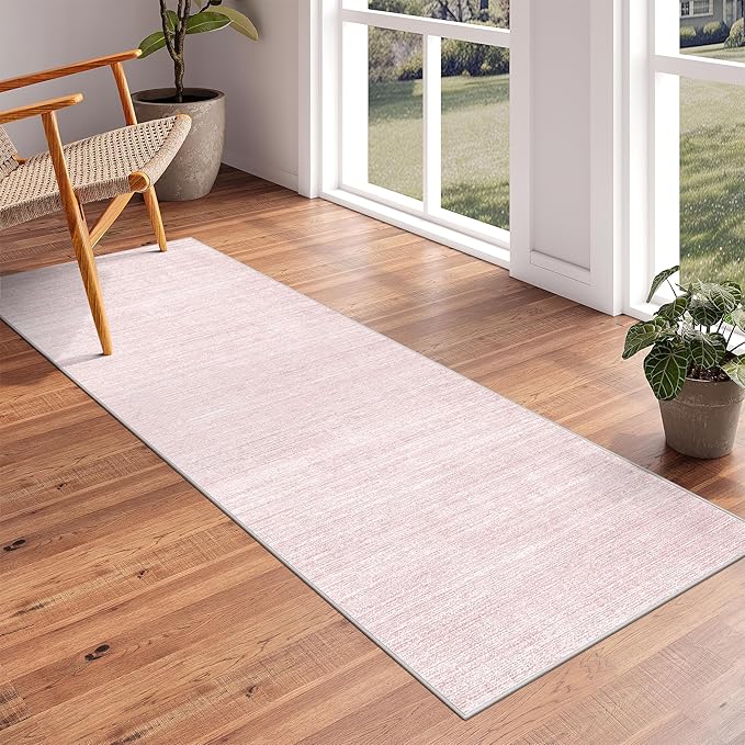 Art&Tuft Non-Slip Runner Rug - 2x5 Runner Rug Washable Low-Pile Rugs Runners, Soft Distressed Carpet Runner for Bedroom Bathroom Kitchen Laundry Living Room, Lightpink