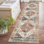 Enkor Runner Rugs for Hallway, 2x8 Washable Soft Non Slip Floor Rugs for Kitchen, Modern Mat for Living Room Bedroom Entryway Beige & Red