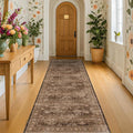 Brown Washable Long Runners for Hallways, 3x8 Wide Kitchen Runner Rug, Entryway Indoor Rug, Non Slip Rubber Backing Boho Vintage Dark Floor Decor