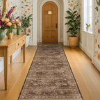 Washable 10ft Long Runners for Hallways, Brown 2'6"x10' Wide Kitchen Runner Rug, Entryway Indoor Rug, Non Slip Rubber Backing Boho Vintage Dark Floor Decor