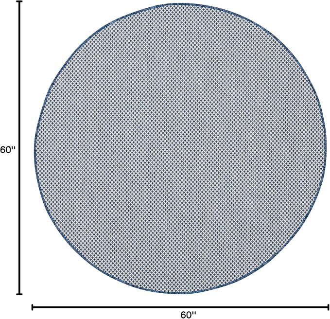 Nourison Home Courtyard Ivory Blue 5' x Round Area Rug - Easy Clean, Non Shedding, Bed Room, Living Room, Dining Room, Kitchen (5' x Round)