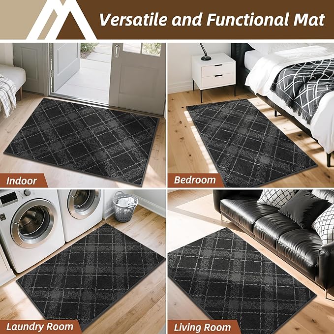 COSY HOMEER Plaid Door Mat 24" x 36",Dirt Trapper Entryway Rugs,Non-Slip Washable Farmhouse Doormat,Low Profile Welcome Mats for Paws Dark Grey