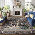 Rugcomf Area Rug 6x9 Vibrant Tree of Life-Patterned Vintage Washable Rug Non Slip Low Pile Large Rug for Living Room Bedroom Farmhouse Dining Room Kids Playroom, Black