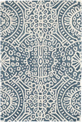 Dash & Albert Temple Ink Hand Micro Hooked Wool Rug, 2.5 X 8 Feet, Blue Geometric Pattern