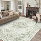 8x10 Vintage Washable Area Rugs Boho Medallion Large Distressed Retro Accent Carpet Floral Non-Slip Soft Low Pile Indoor Throw Rug for Living Room Bedroom Dining Room Office Kitchen, Green