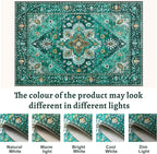 Tangsoo 8x10 Area Rug for Living Room, Washable Vintage Rug Indoor Non Slip Large, Print Distressed Emerald Carpet, Soft Low Pile Foldable Floor Rugs for Bedroom Dining Room Dorm
