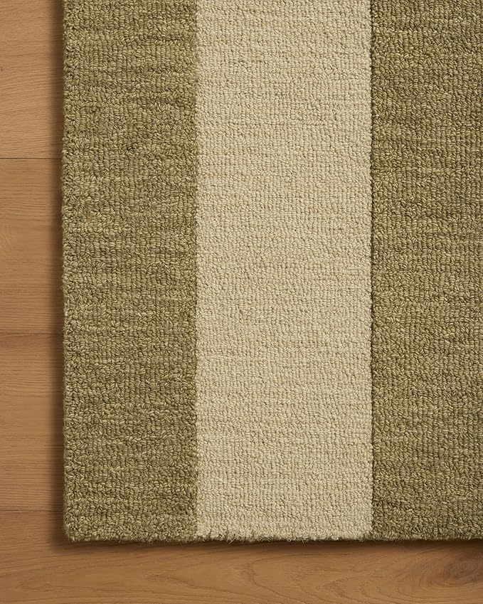 Loloi Leanne Ford Craven Collection CVN-01 Light Olive/Oatmeal 7'-9" x 9'-9" Area Rug Geometrical, Patterned, Neutral, Living Room, Bedroom, Dining Room