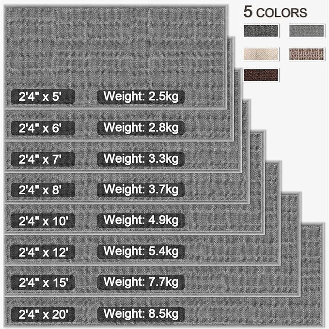 8ft Jute Hallway Rug Runner, Rubber Backed Extra Long Carpet Runner Mats for Hallway, Machine Washable Indoor Entryway Runner Rug, Grey